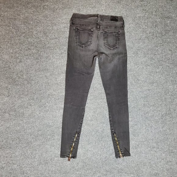True Religion Halle 28 (Meas 26x27 9" Mid Rise) Skinny Black Ankle Zip Jeans A14 - Picture 4 of 9